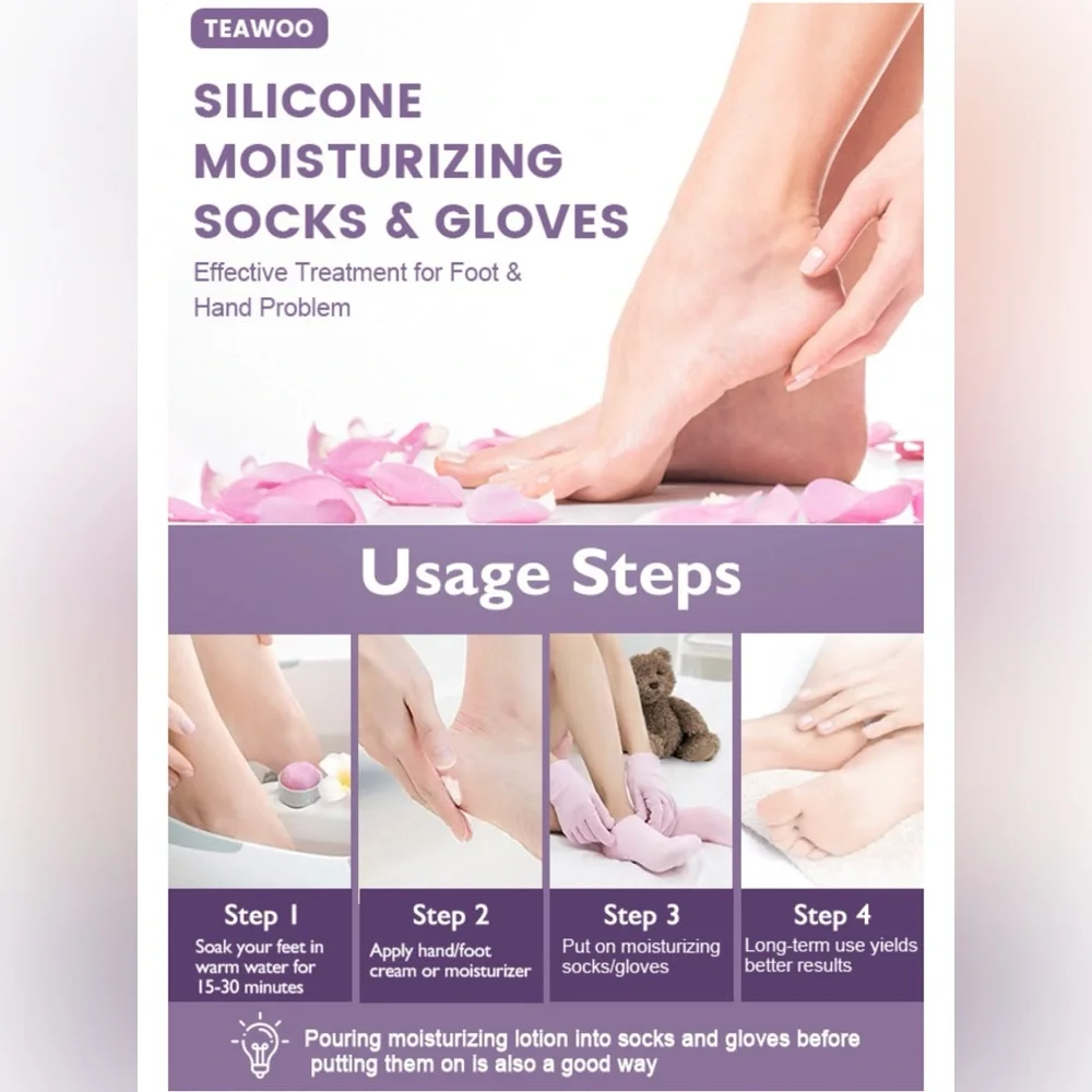 Unisex Silicone Socks & Gloves for Dry Cracked Skin (Socks Fits Up to Size 8.5)